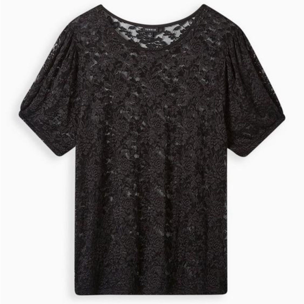 NWT Torrid Sheer Lace Crew Neck Puff Sleeve Top